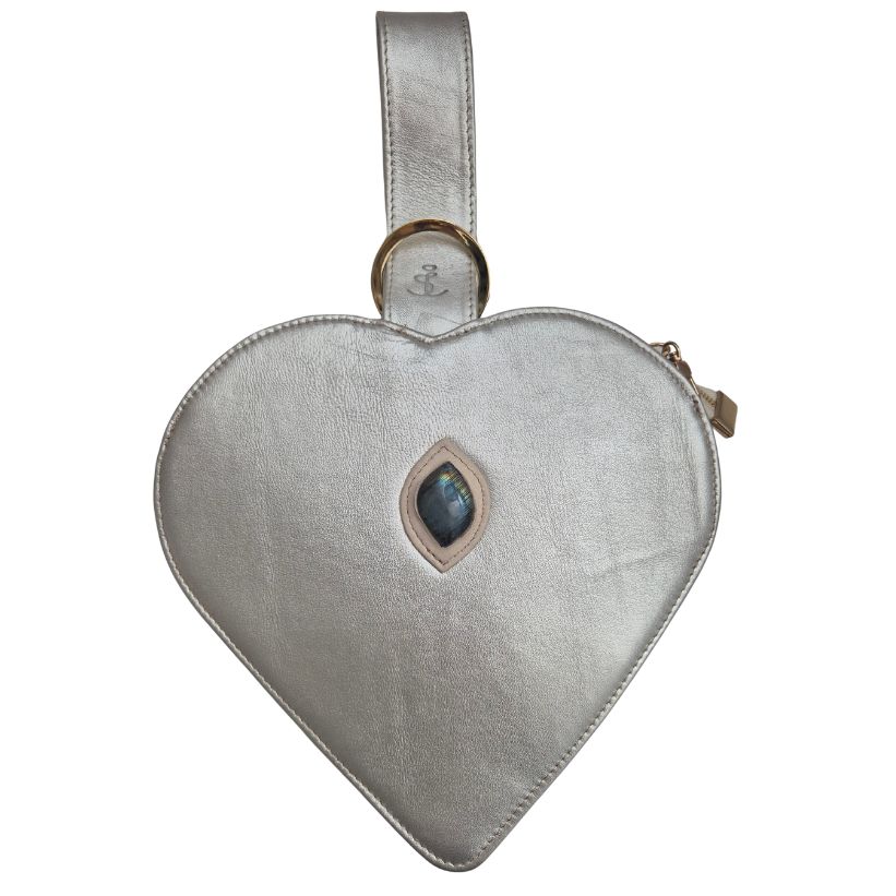 Heléna – Szív formájú bőrtáska - Labradorit